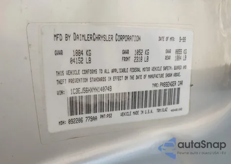 2000 Chrysler Cirrus Lxi z USA, uszkodzony, nr VIN 1C3EJ56HXYN140749